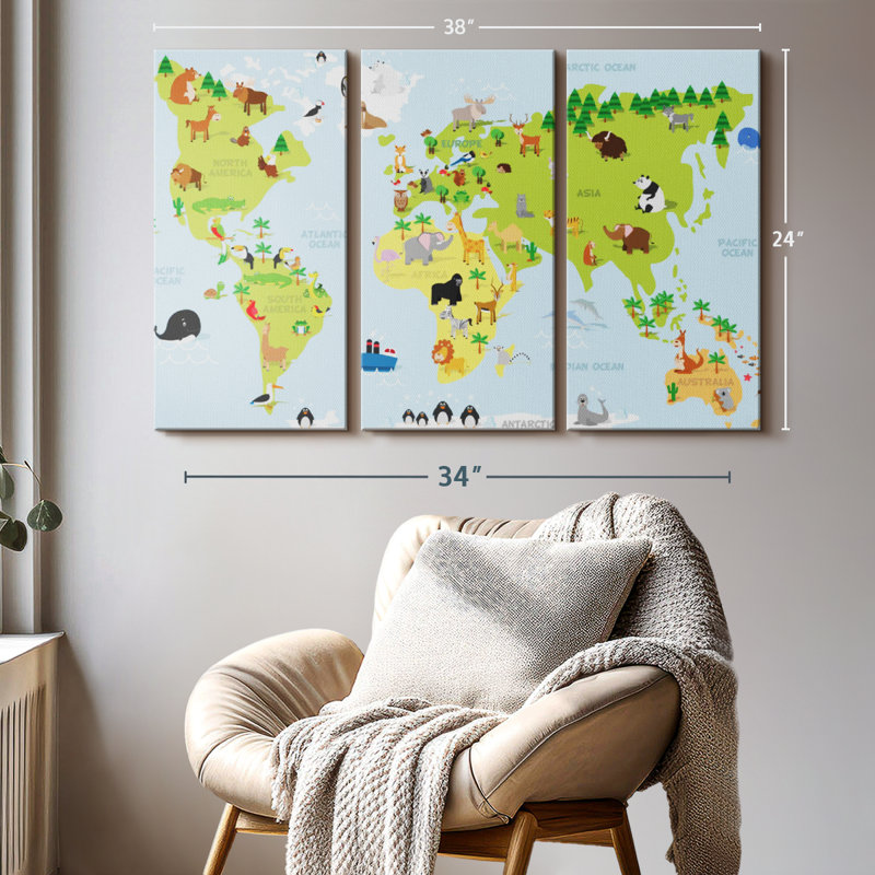 «World Map For Kids» sur, H 24 po x l 38 po x P 1,25 po