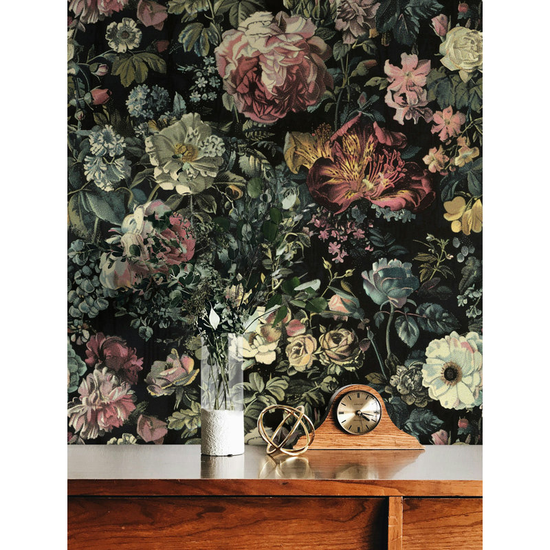 Papier peint floral foncé foncé Bryelle Peel & Stick Vibrant Flowers Roll
