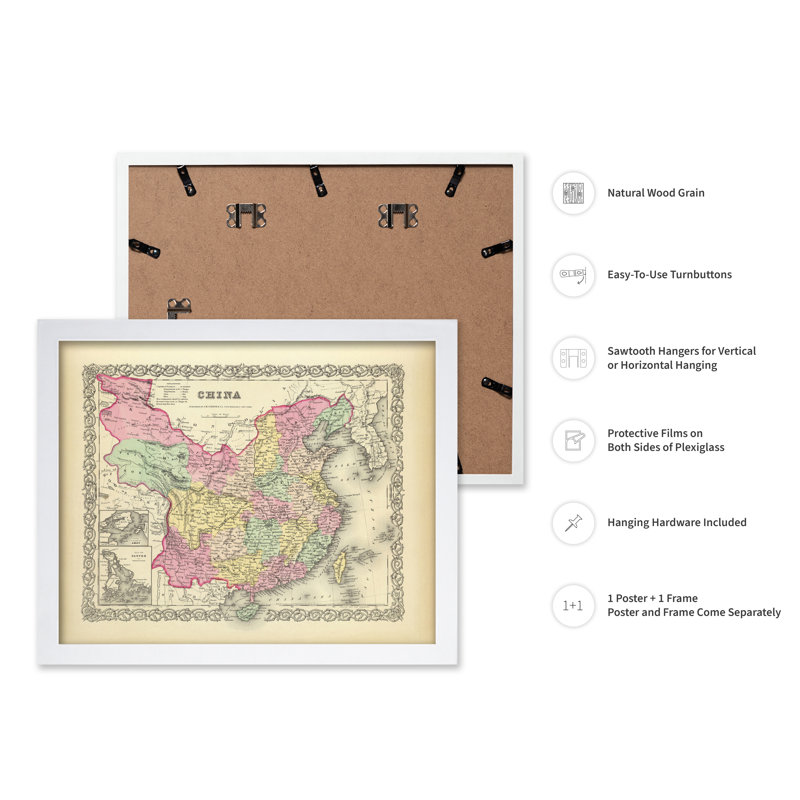 Carte de la Chine, Affiche, Encadrement blanc, H 11 po x l 14 po