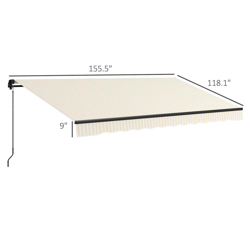 Auvent de patio avec manivelle - beige et blanc, 13 pi x 10 pi, tissu rétractable 280 g / m² pour terrasse