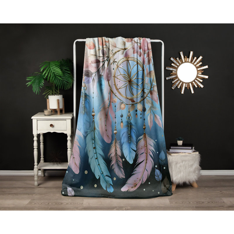 Throw Blanket, 51" W x 60" L, Abstract, Light Pink/Blue/Light Orange