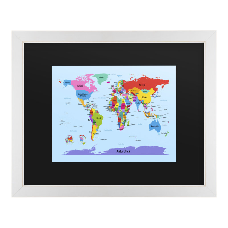 « childrens world map », art encadré, H 11 po x l 14 po x P 0,5 po, Blanc