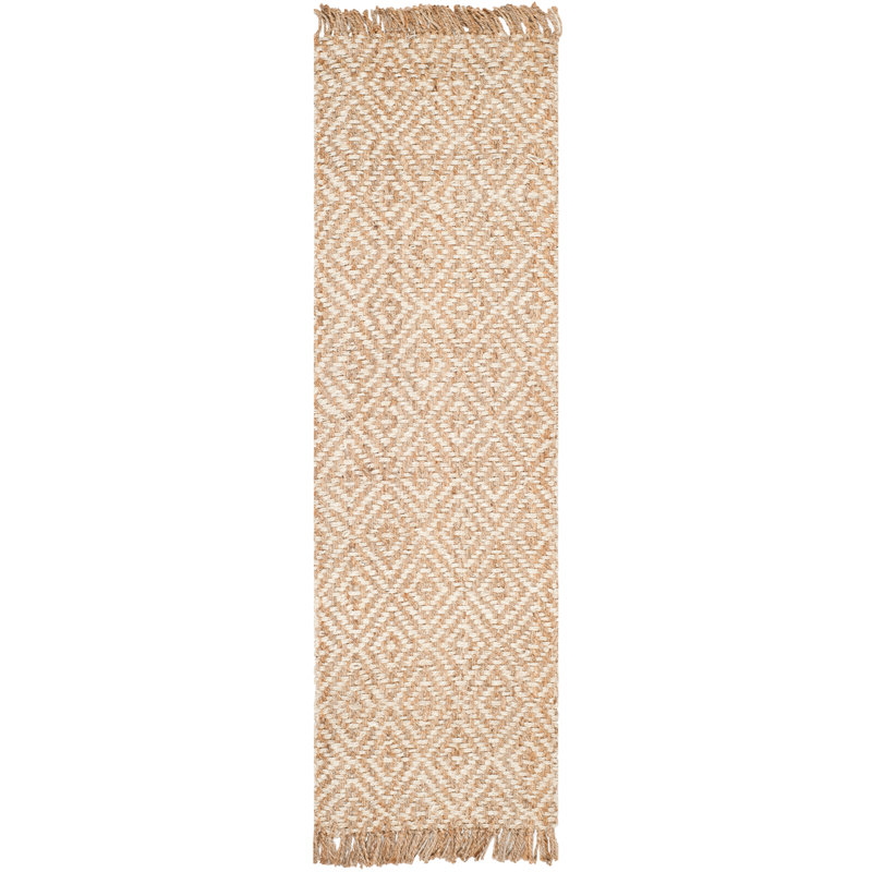 Tapis à motif géométrique en jute tissé à la main en fibres naturelles Jakwan, Tapis de couloir 2 pi 6 po x 8 pi