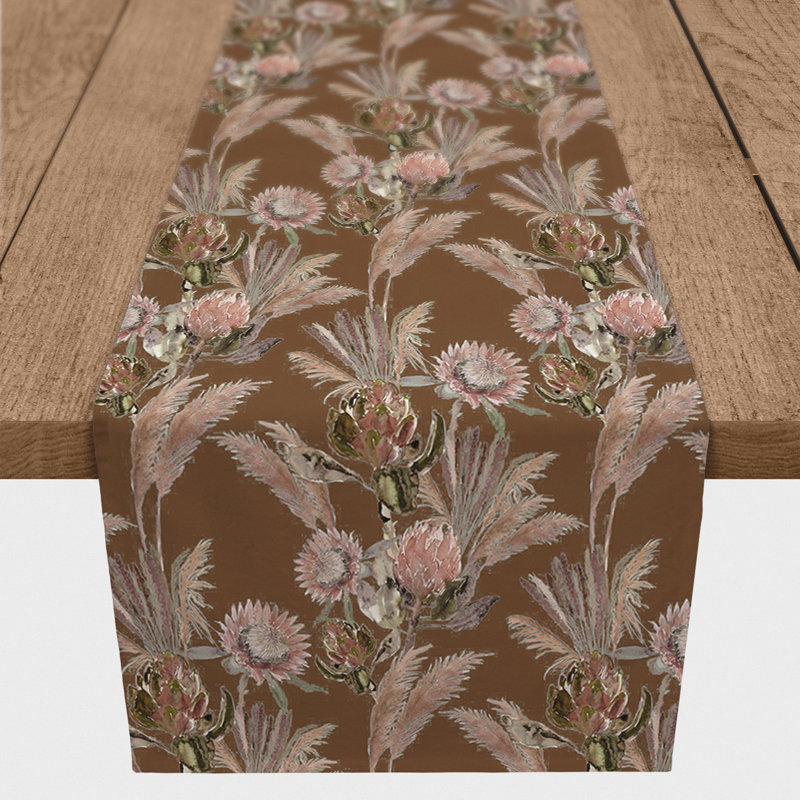 Rectangular Floral Table Runner, 90" x 16", Rust