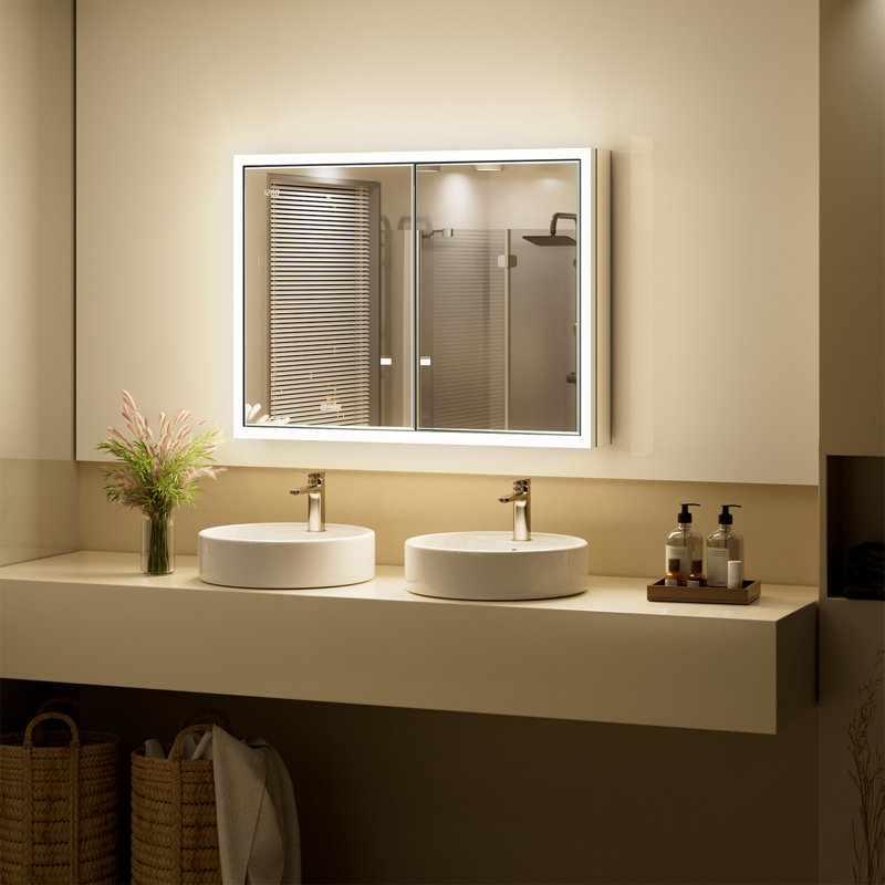 Ciyanna Recessed LED Lighted Medicine Cabinet with 3 Adjustable Shelves, Defogger, Outlets & USBs, 30" H x 40" W x 5" D