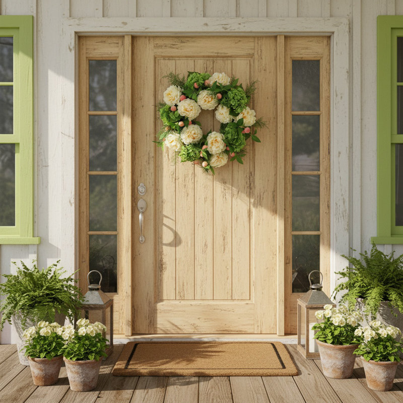 23" Spring Wreath with Real-Touch Hydrangeas, Peonies and Peaches