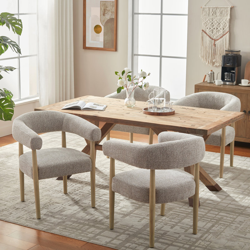Upholstered Side Dining Armchair With Solid Wood Legs, Brown