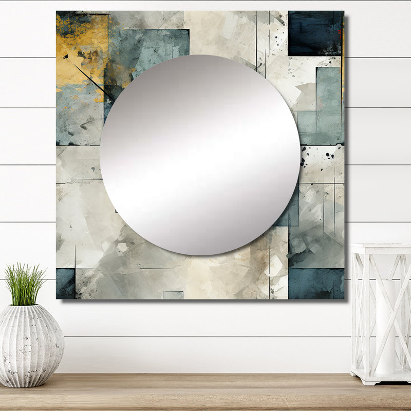 Motif gris industriel en béton - Décoration murale moderne miroir carré pour chambre à coucher, 29 po x 29 po