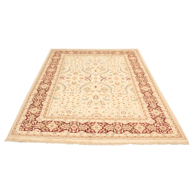 Tapis intérieur en laine ivoire/rouge 9 pi x 12 po main one-of-kind-noué la 2010 Dungorbery