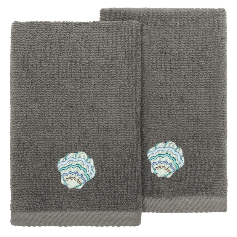  2 Piece Turkish Cotton Aaron Embellished Fingertip Towel Set, Charcoal