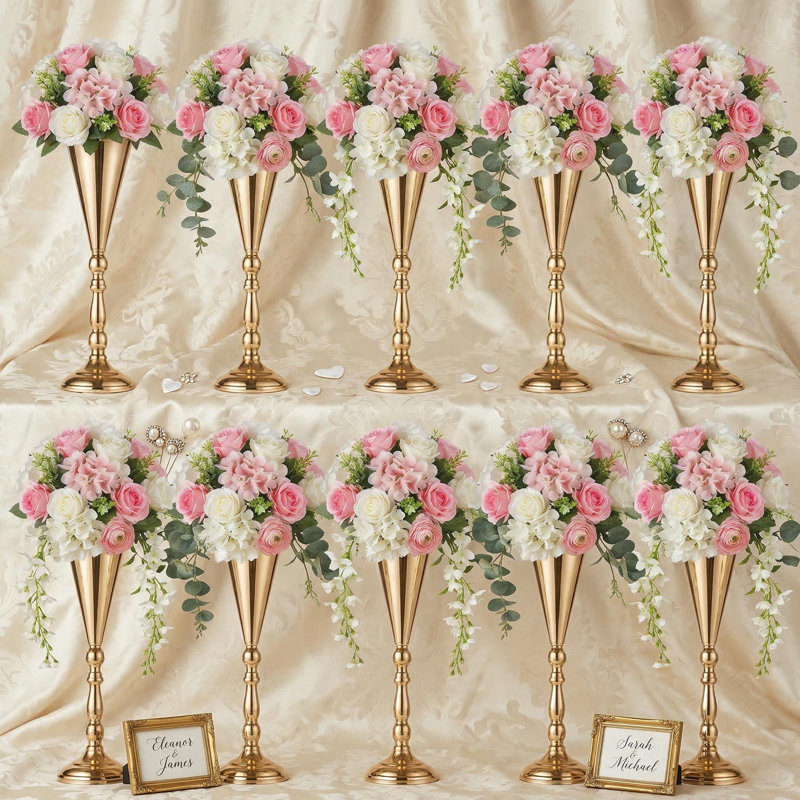 Metal Wedding Centerpieces Vase, Gold Centerpieces Table Tall Crystal Flowers Stand Wedding Flower Holders Crystal Chandelier for Anniversary Ceremony Party Birthday Event Home Decoration.