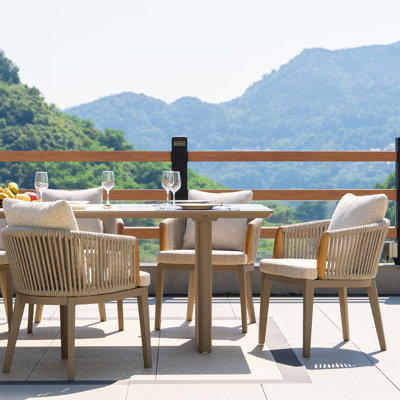 Ensemble repas d'extérieur, ensemble de table et chaises d'extérieur en aluminium avec coussins en oléfine, ensemble de meubles de patio pour le jardin ou la terrasse, beige