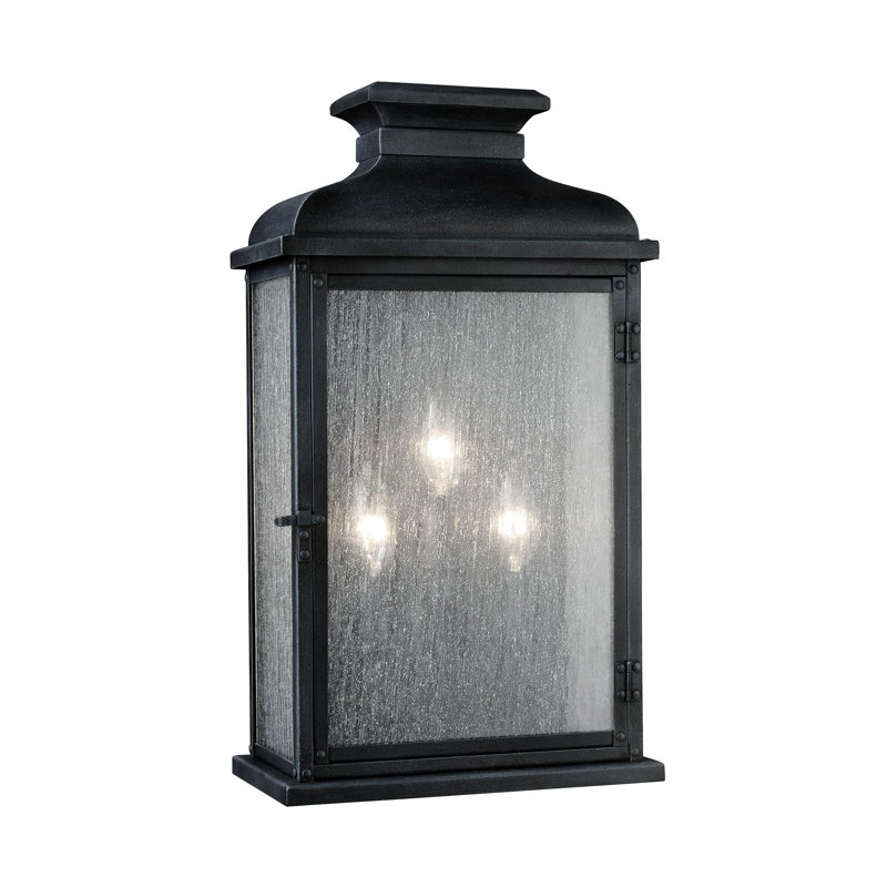 Pediment Wide Lantern from Visual Comfort Studio, Dark Weathered Zinc, 18.12" H x 10" W x 6" D