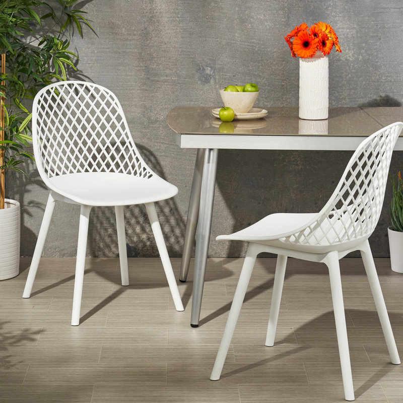 Weather- Outdoor Chair - White Polypropylene With Frame And Diamond Mesh Seat Stable Frame, , Style, White