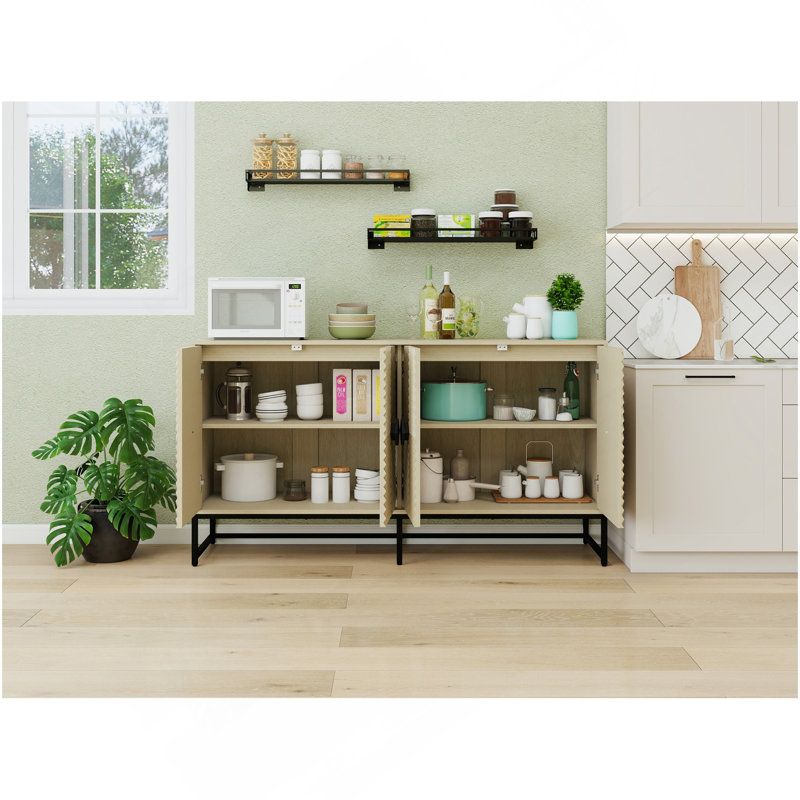 Buffet sculpté à 4 portes, armoire buffet avec rangement, armoire à café moderne avec tablette réglable pour le salon, la salle à manger et la cuisine