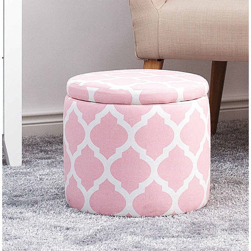 Street 35cm Wide Round Chevron Ottoman with Storage, Pink