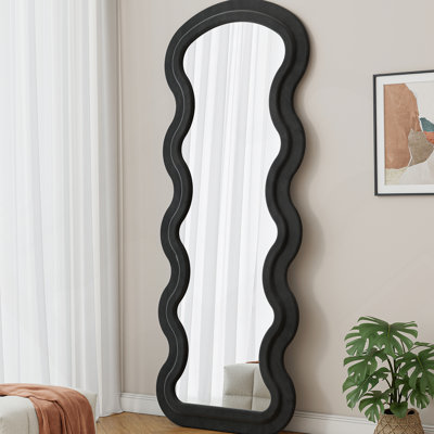 Flannel Full Length Wave  Floor Mirror With Stand For Bedroom Living Room Hanging Or Against The Wall Black