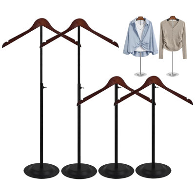 Ensemble de 4 présentoirs à t-shirts, support à épaules ajustables pour t-shirts portatifs, support à vêtements en bois pour vêtements, manteau de veston au détail, 17 à 31 pouces, noir
