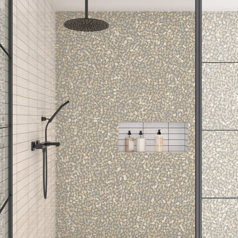 Daltile Pebble Oasis Natural Stone Flat Pebble Mosaic 12" x 12" (11 PC per Carton) (10.78 SQFT per Carton), Coal