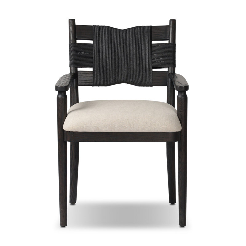 Tova Upholstered Arm Chair, Black Ush/Distressed Black/Oak