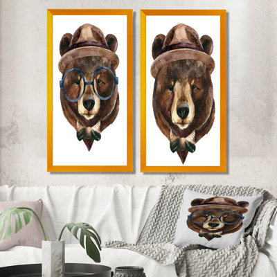 Portrait d'un ours avec lunettes - ensemble de 2 peintures sur toiles
