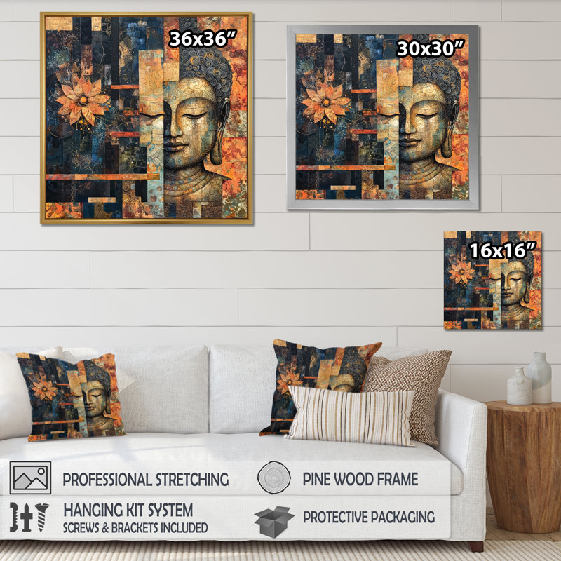 Bouddha murmurant le chemin du bouddhisme II - décoration murale bouddhisme, H 36 po x l 36 po, Noir