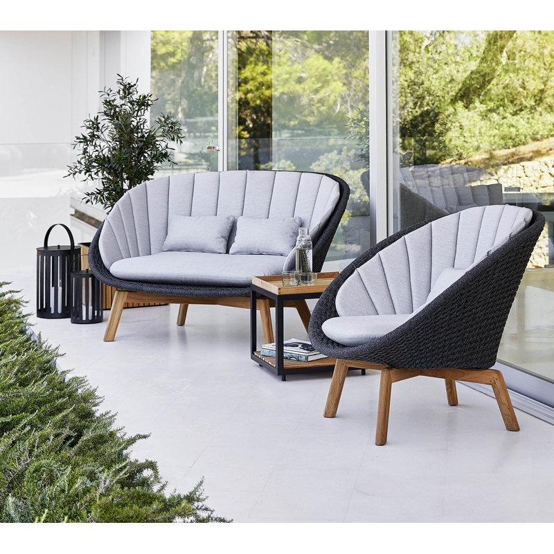 Peacock Papasan Chair with Teak Legs, Dark Gray, Taupe