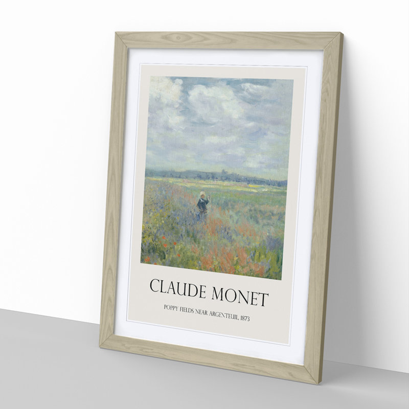 Poppy Fields Near Argenteuil Print by Claude Monet - Picture Frame Painting, Oak Framed, 48cm H x 36cm W x 2cm D