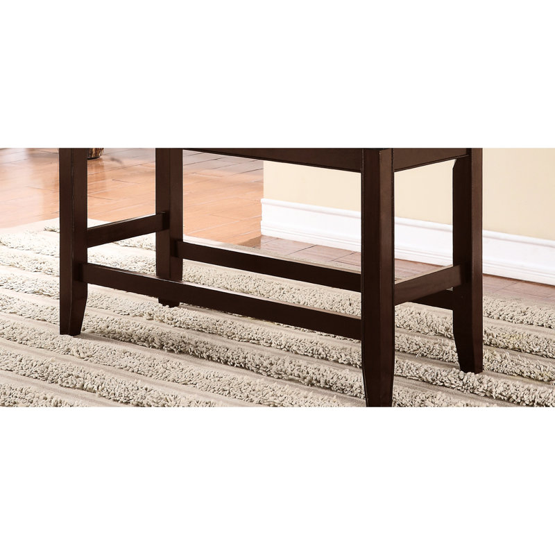 Counter Height Bench With Faux Leather Seat And Footrest In Warm Brown Finish Cushioned Wood Construction