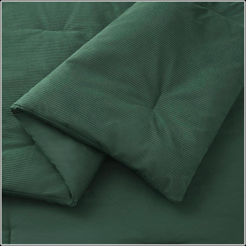 2 Pieces Twin Twin XL Comforter Set 68 x 90 Inch Corduroy Color Blocked Bedding, Green