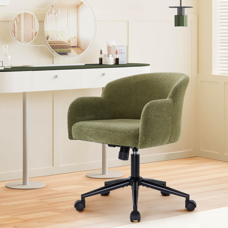 Vanity Chair With Wheels And Arms, Comfy Office Chairs For Women, Height Adjustable Ergonomic Swivel Chair For Bedroom, Living Room Makeup,chenille