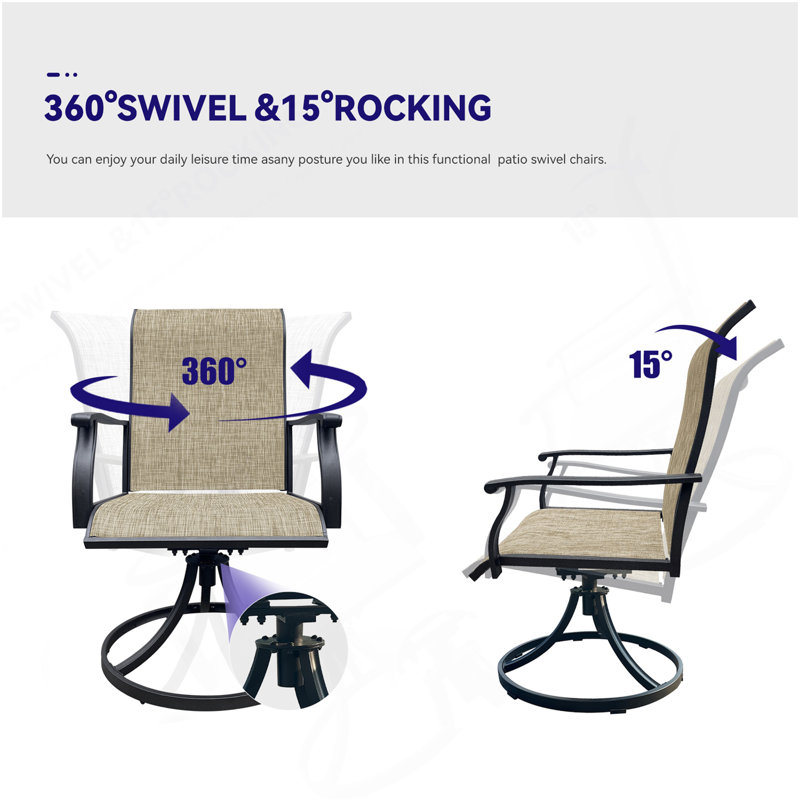 Ensemble de 2 chaises de salle à manger pivotantes, chaises de patio en polyester enduit de PVC respirant pour terrasse