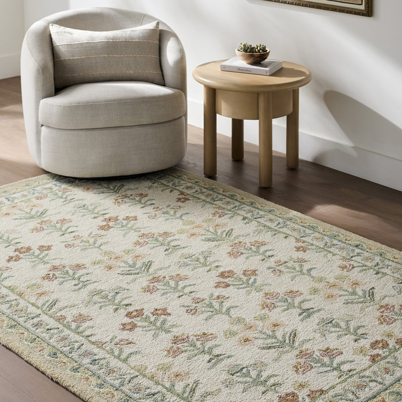 Moroccan Wool Hand Tufted Area Rug, Ivory/Sage/Terracotta/Rose/Sky Blue, Rectangle 200 x 275 cm