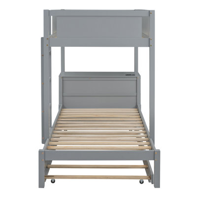 Twin-Over-Twin Bunk Bed with Trundle, Storage Drawers, Desk & USB Outlets, Gray