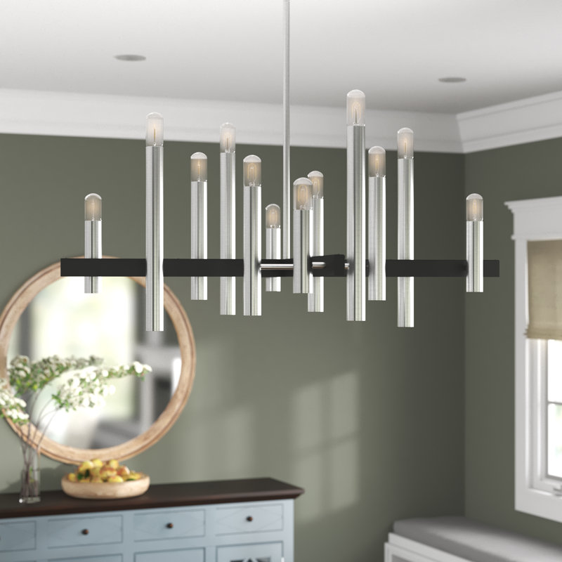 Lustre cylindrique moderne à 12 lumières Kaenel, Nickel brossé