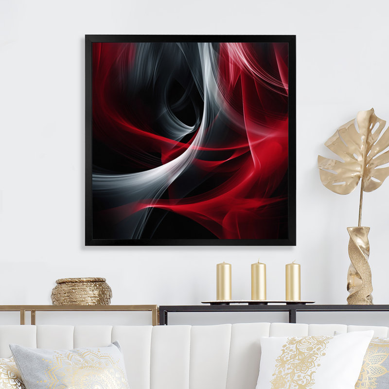 Abstrait contemplatif rouge et noir - art abstrait de vagues modernes, H 36 po x l 36 po, Impression encadrée, Noir