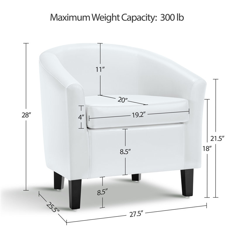 Seldon 28'' H Vegan Leather Barrel Chair, White Faux Leather
