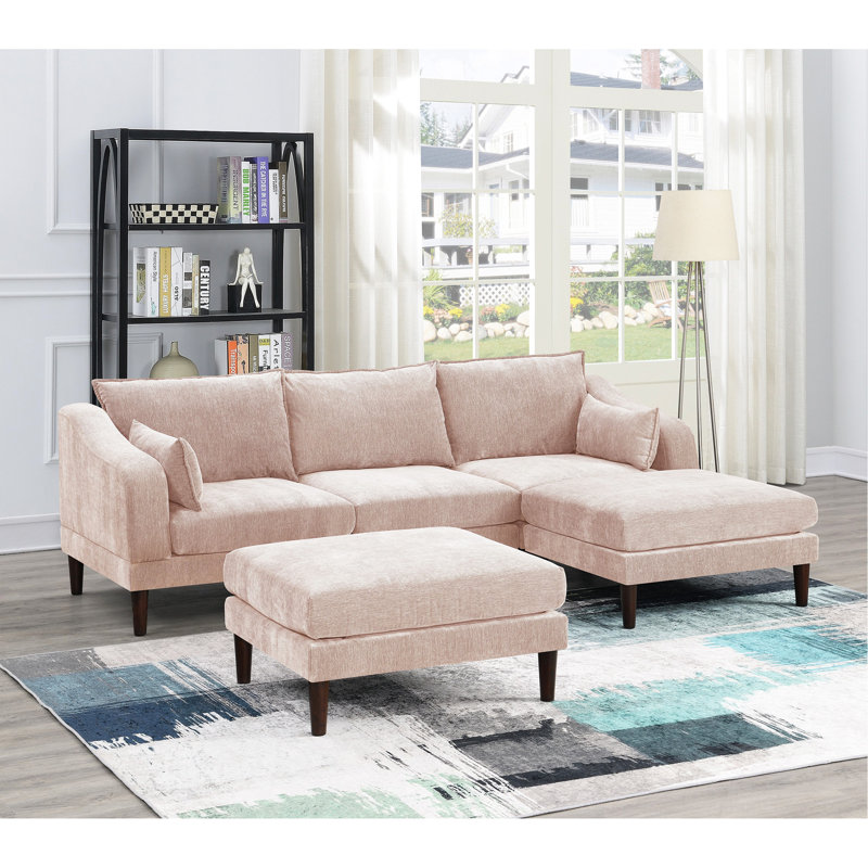 Canapé et méridienne réversible avec repose-pieds Sukkhu, Mélange de polyester minéral