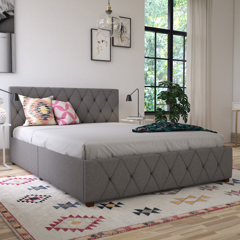 Upholstered Storage Bed, Double (4'6), Grey