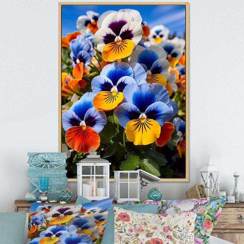 «Pansies Vibrant Pansies» sur toile, H 32 po x l 16 po x P 1 po, Cadre naturel flottant