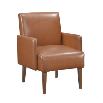 Mid-Century Modern Design Accent Chair Faux Leather Upholstery Walnut Finish Solid Wood 1pc Living Room Furniture
