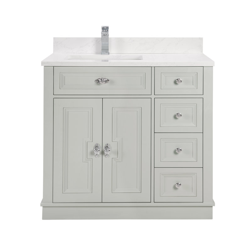 36" Solid Wood Sink Vanity  With 1' Artificial Stone Top, Silver Strand, Polished Chrome