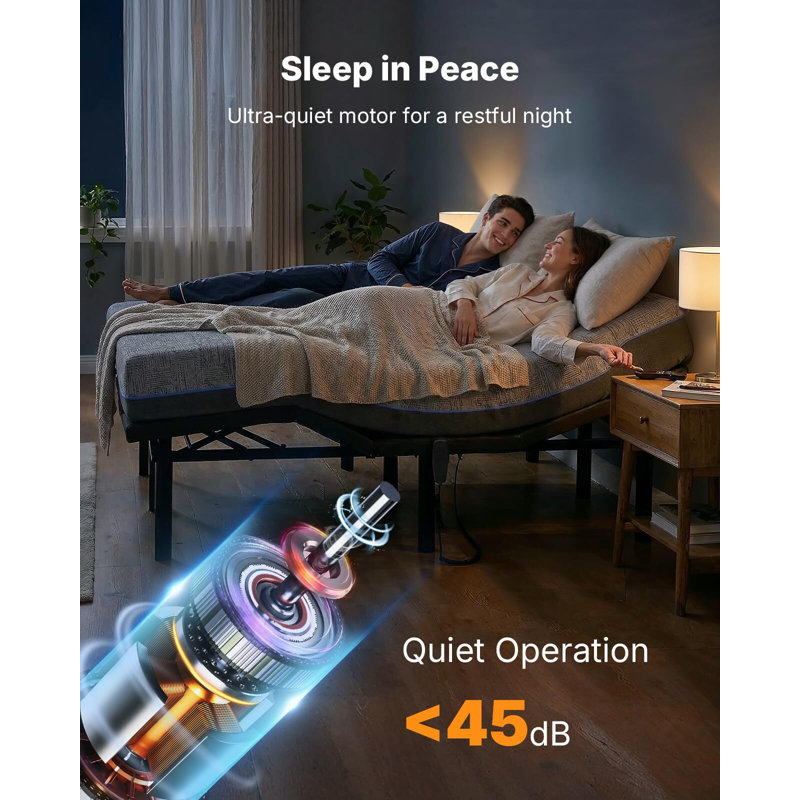Adjustable Bed Frame, Independent Head And Foot Incline, Quiet Motor, Adjustable Bed With Wired Remote Control, Queen