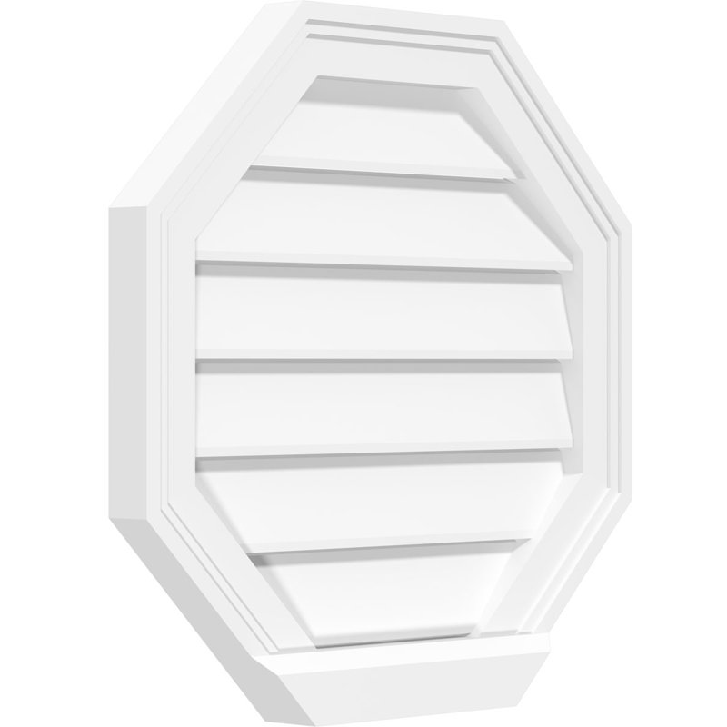 Fixation octogonale en surface: fonctionnel, évent à pignon en PVC avec cadre de seuil en brique, H 12 po x l 22 po x P 22 po