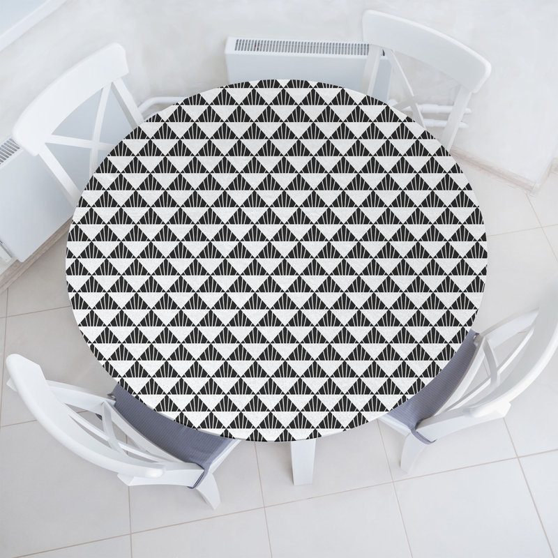 Ambesonne Abstract Fitted Round Tablecloth White and Charcoal Grey, 51.97" Round
