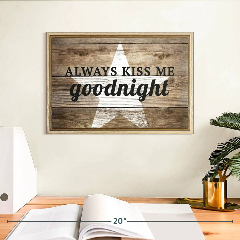 Plaque murale Kiss Me Goodnight Love, Cadre flottant en bois naturel, 13 po x 9 po