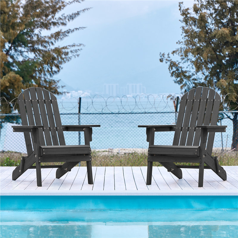 Chaise Adirondack pliante en bois massif Bennir, Noir