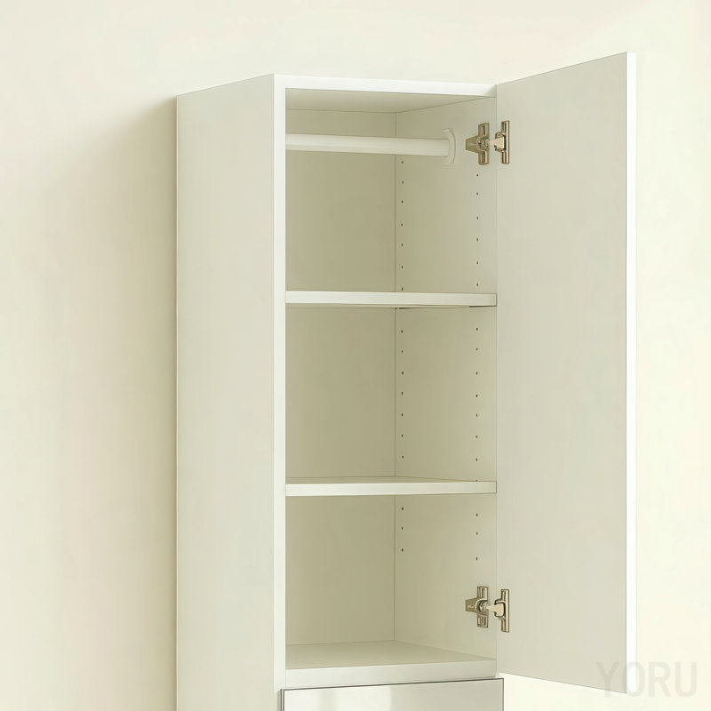 Système d'organisation modulaire en bois avec miroir en blanc