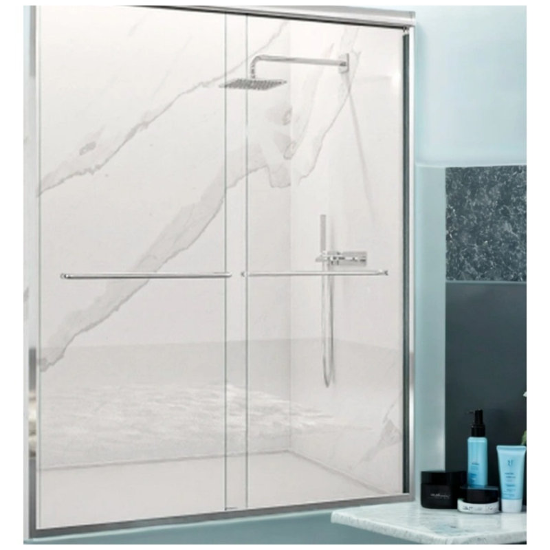 Semi-frameless Double Sliding Shower Door | 56"-60" W X 72" H | 1/4" (6mm) Thick Sgcc Tempered Glass, Chrome