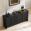 Buffet Archway 63 po à 4 portes en placage de bois massif avec design arqué et étagères réglables, grand buffet/crédence pour salon, cuisine ou entrée (noir)-1835013025